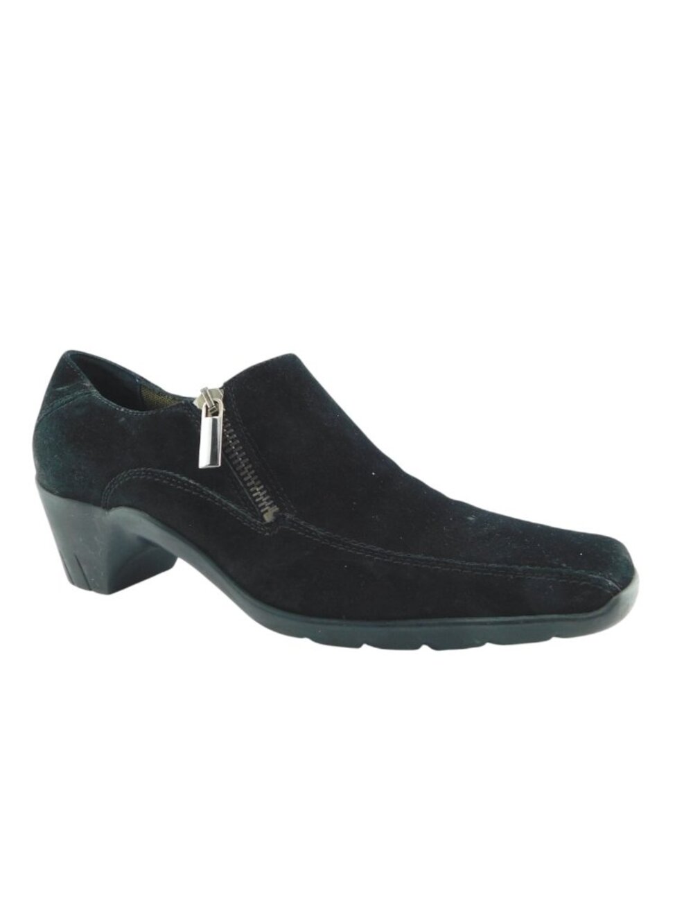AQUATALIA Black Weatherproof Suede Leather Block Heel Zipper Ankle Booties 9